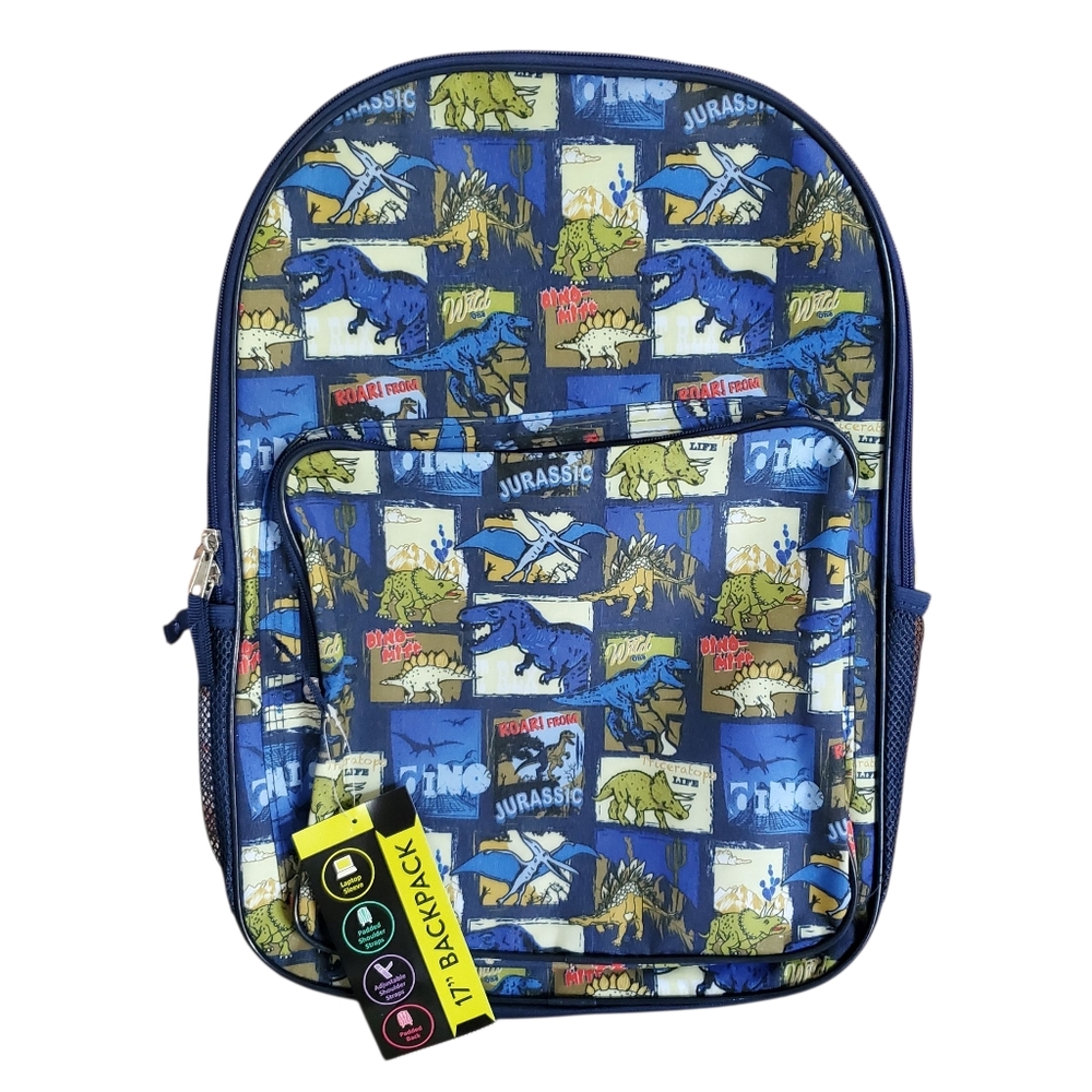 NWT Jurassic World Boys' 16" Greetings From Jurassic Dinosaur Backpack,‎ Navy
